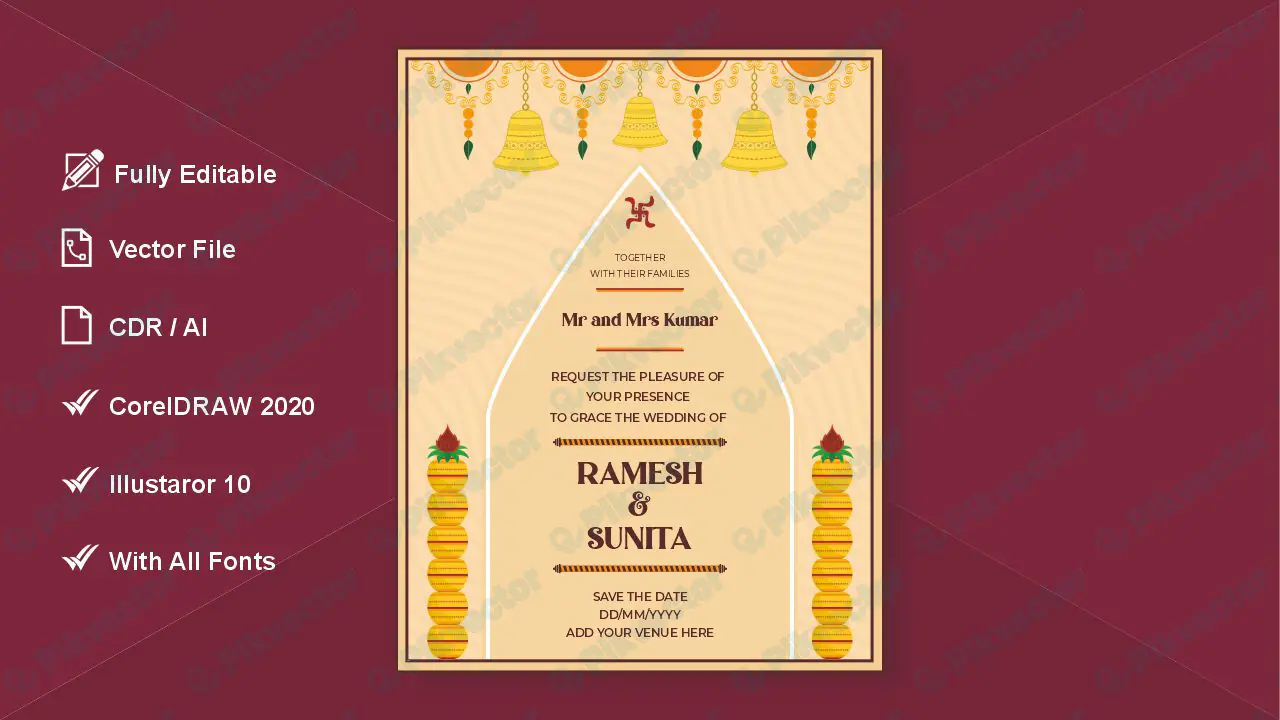 Indian royal Hindu wedding card invitation template design vector